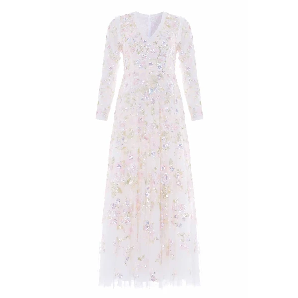 Needle & Thread Sequin Paradise V-Neck Gown in Swan White/Multi - Dresses - British Luxury Evening Wear at Luxury Shoes 