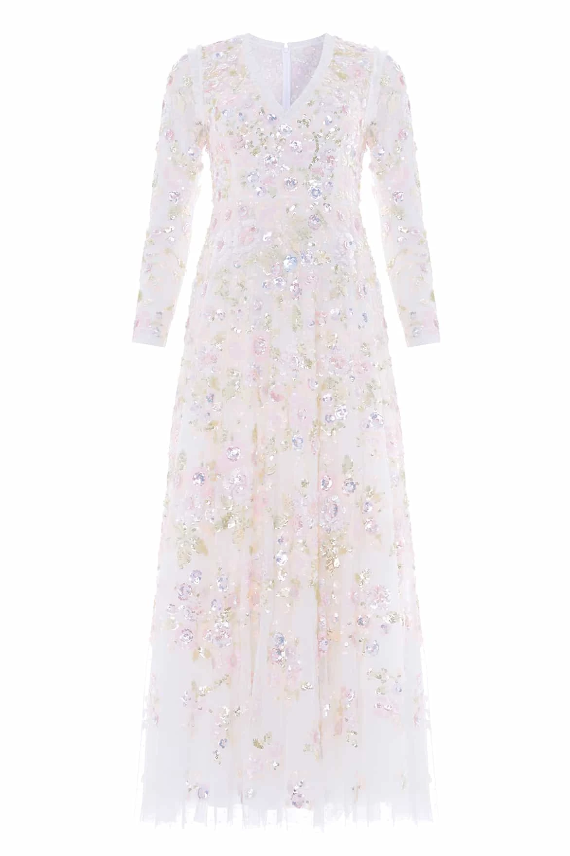 Needle & Thread Sequin Paradise V-Neck Gown in Swan White/Multi - Dresses - British Luxury Evening Wear at Luxury Shoes Needle & Thread Sequin Paradise V-Neck Gown in Swan White/Multi - Dresses - British Luxury Evening Wear at Luxury Shoes