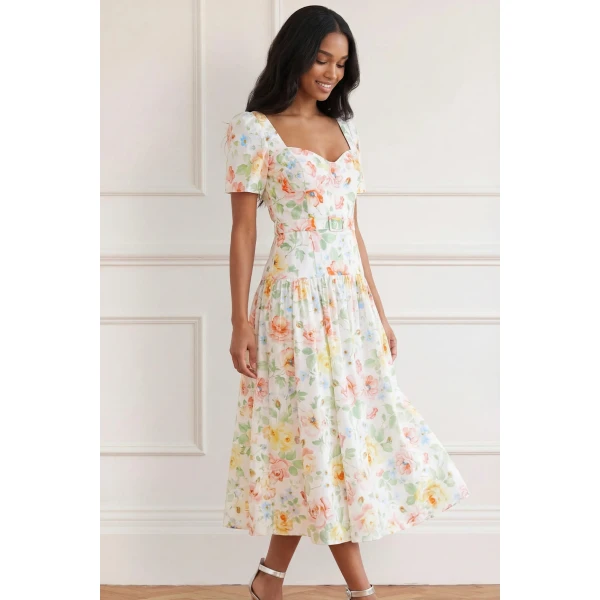 Needle & Thread Sienna Rose Cotton Ballerina Dress in Optic White - Dresses - British Luxury Evening Wear at Luxury Shoes 