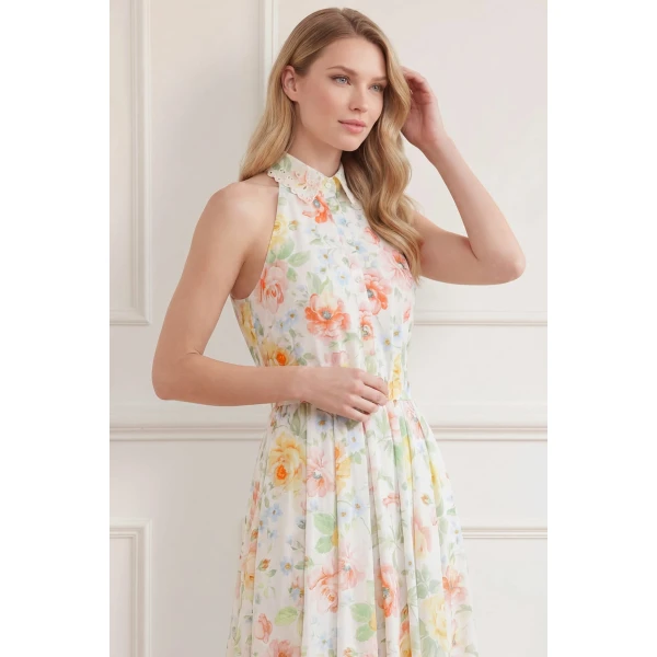 Needle & Thread Sienna Rose Cotton Halter Ankle Gown in Optic White - Dresses - British Luxury Evening Wear at Luxury Shoes 
