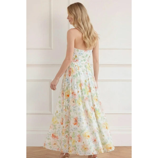 Needle & Thread Sienna Rose Cotton Halter Ankle Gown in Optic White - Dresses - British Luxury Evening Wear at Luxury Shoes 