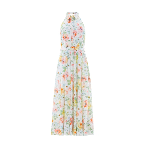 Needle & Thread Sienna Rose Cotton Halter Ankle Gown in Optic White - Dresses - British Luxury Evening Wear at Luxury Shoes 