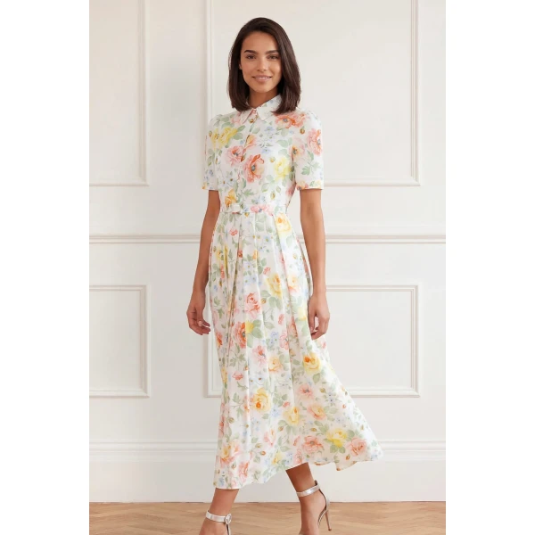 Needle & Thread Sienna Rose Cotton Short Sleeve Ballerina Dress in Optic White - Dresses - British Luxury Evening Wear at Luxury Shoes 