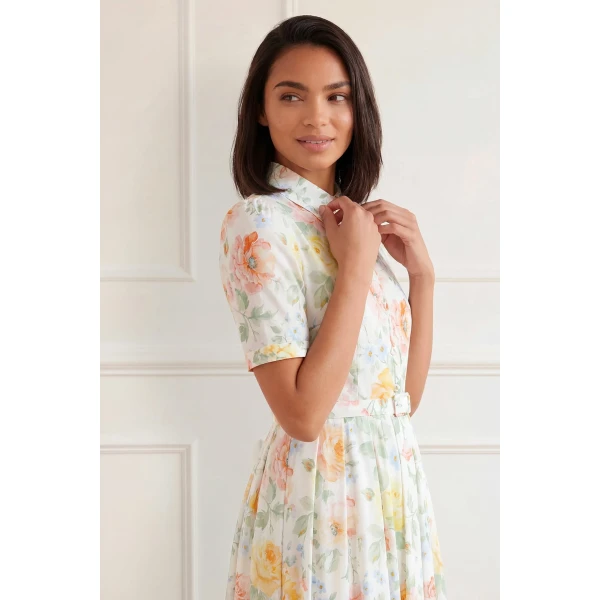 Needle & Thread Sienna Rose Cotton Short Sleeve Ballerina Dress in Optic White - Dresses - British Luxury Evening Wear at Luxury Shoes 