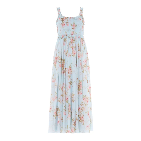 Needle & Thread Summer's Rose Chiffon Smocked Cami Ankle Gown in Aqua - Dresses - British Luxury Evening Wear at Luxury Shoes 