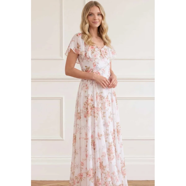 Needle & Thread Summer's Rose Georgette Ankle Gown in White - Dresses - British Luxury Evening Wear at Luxury Shoes 