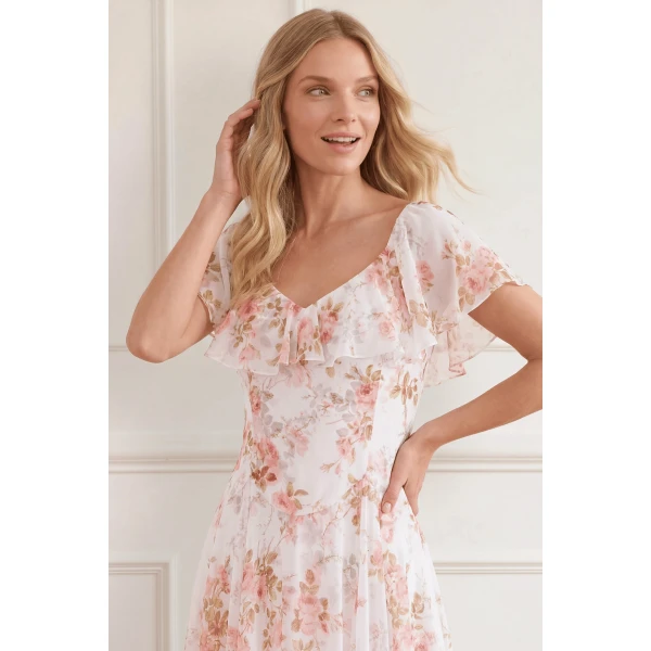 Needle & Thread Summer's Rose Georgette Ankle Gown in White - Dresses - British Luxury Evening Wear at Luxury Shoes 