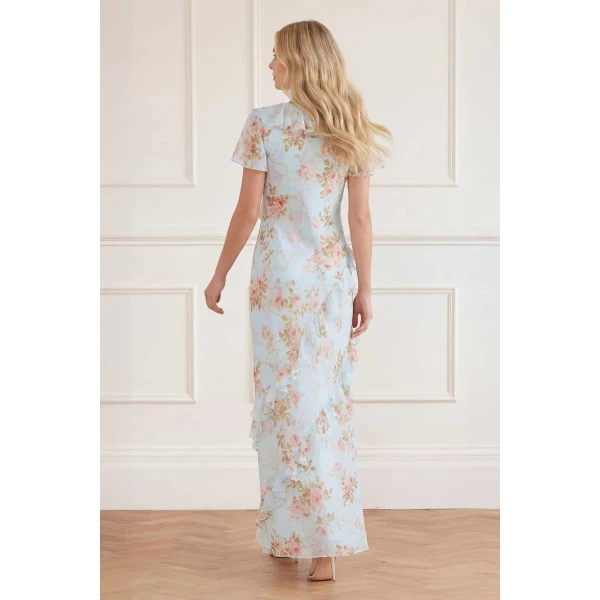 Needle & Thread Summer's Rose Georgette V-Neck Gown in Aqua - Dresses - British Luxury Evening Wear at Luxury Shoes 