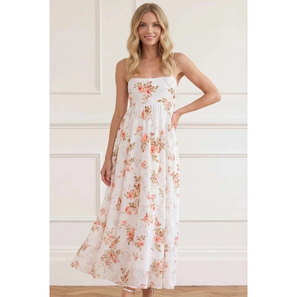 Needle & Thread Summer's Rose Linen Blend Cami Ankle Gown in White - Dresses - British Luxury Evening Wear at Luxury Shoes 
