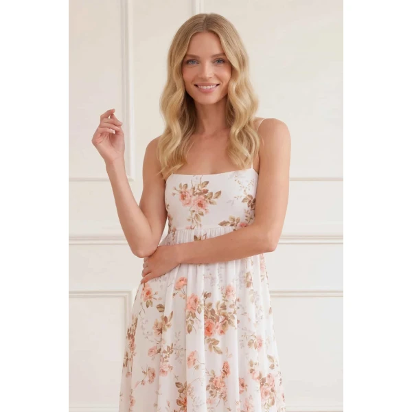 Needle & Thread Summer's Rose Linen Blend Cami Ankle Gown in White - Dresses - British Luxury Evening Wear at Luxury Shoes 