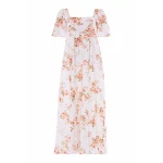 Needle & Thread Summer's Rose Linen Blend Short Sleeve Ankle Gown in White - Dresses - British Luxury Evening Wear at Luxury Shoes 