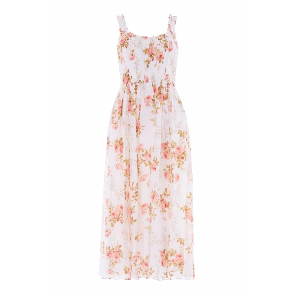 Needle & Thread Summer's Rose Shirred Ankle Gown in White - Dresses - British Luxury Evening Wear at Luxury Shoes 