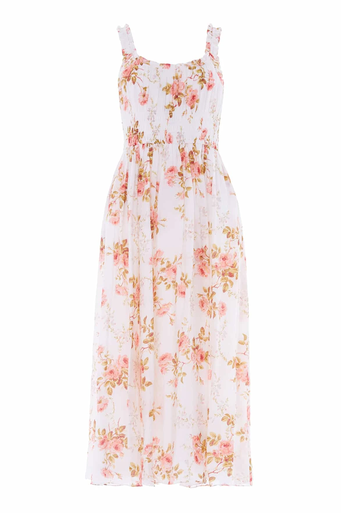 Needle & Thread Summer's Rose Shirred Ankle Gown in White - Dresses - British Luxury Evening Wear at Luxury Shoes Needle & Thread Summer's Rose Shirred Ankle Gown in White - Dresses - British Luxury Evening Wear at Luxury Shoes