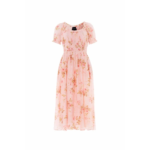 Needle & Thread Summer's Rose Shirred Short Sleeve Ballerina Dress in Pale Pink - Dresses - British Luxury Evening Wear at Luxury Shoes 