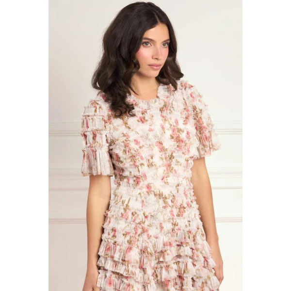 Needle & Thread Summer's Rose Valentine Ruffle Gown in White - Dresses - British Luxury Evening Wear at Luxury Shoes 