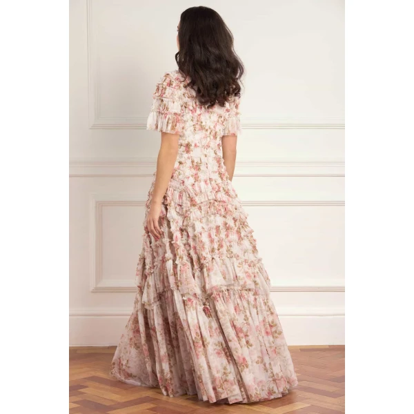 Needle & Thread Summer's Rose Valentine Ruffle Gown in White - Dresses - British Luxury Evening Wear at Luxury Shoes 