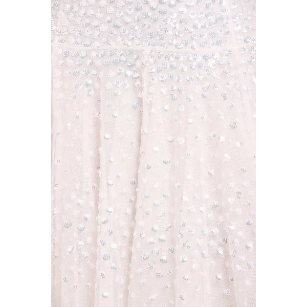 Needle & Thread Sunrise Sequin V-Neck Ankle Gown in Swan White - Dresses - British Luxury Evening Wear at Luxury Shoes 