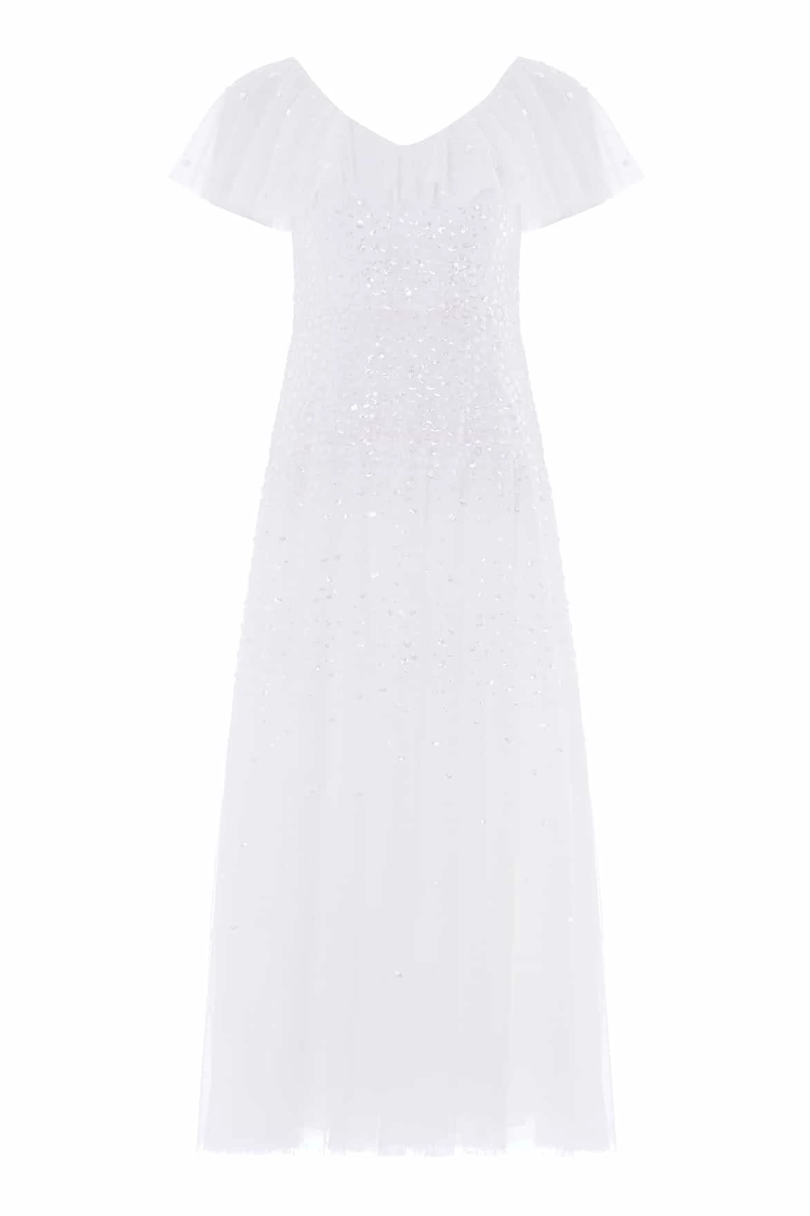 Needle & Thread Sunrise Sequin V-Neck Ankle Gown in Swan White - Dresses - British Luxury Evening Wear at Luxury Shoes Needle & Thread Sunrise Sequin V-Neck Ankle Gown in Swan White - Dresses - British Luxury Evening Wear at Luxury Shoes