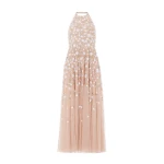 Needle & Thread Trailing Roses Halter-Neck Ankle Gown in Biscuit/White - Dresses - British Luxury Evening Wear at Luxury Shoes 