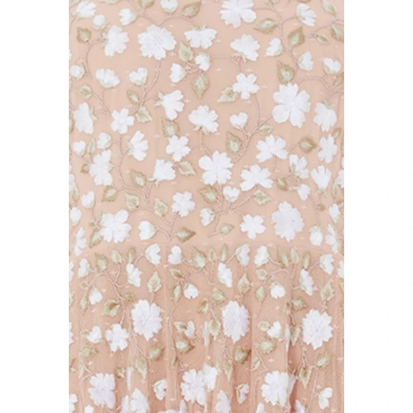 Needle & Thread Trailing Roses Halter-Neck Ankle Gown in Biscuit/White - Dresses - British Luxury Evening Wear at Luxury Shoes 