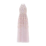 Needle & Thread Trailing Roses Halter-Neck Ankle Gown in Shell/Multi - Dresses - British Luxury Evening Wear at Luxury Shoes 