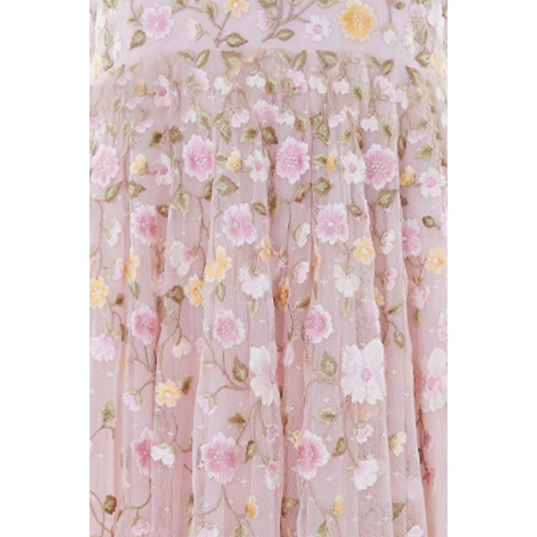 Needle & Thread Trailing Roses Halter-Neck Ankle Gown in Shell/Multi - Dresses - British Luxury Evening Wear at Luxury Shoes 