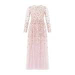 Needle & Thread Trailing Roses Long Sleeve Ankle Gown in Shell/Multi - Dresses - British Luxury Evening Wear at Luxury Shoes 