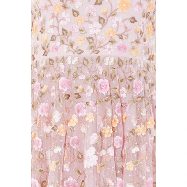 Needle & Thread Trailing Roses Long Sleeve Ankle Gown in Shell/Multi - Dresses - British Luxury Evening Wear at Luxury Shoes 