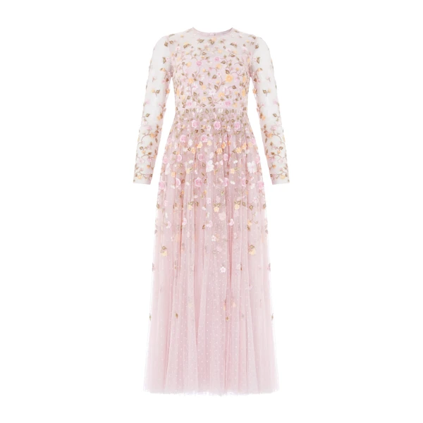 Needle & Thread Trailing Roses Long Sleeve Ankle Gown in Shell/Multi - Dresses - British Luxury Evening Wear at Luxury Shoes 