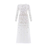 Needle & Thread Trailing Roses Long Sleeve Ankle Gown in Swan/White - Dresses - British Luxury Evening Wear at Luxury Shoes 