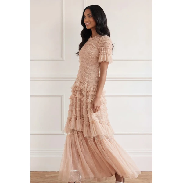 Needle & Thread Valentine Ruffle Gown in Biscuit - Dresses - British Luxury Evening Wear at Luxury Shoes 