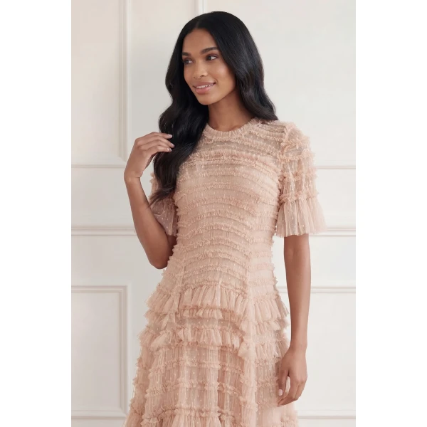 Needle & Thread Valentine Ruffle Gown in Biscuit - Dresses - British Luxury Evening Wear at Luxury Shoes 