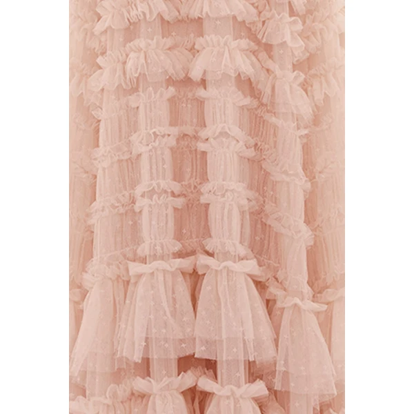 Needle & Thread Valentine Ruffle Gown in Biscuit - Dresses - British Luxury Evening Wear at Luxury Shoes 
