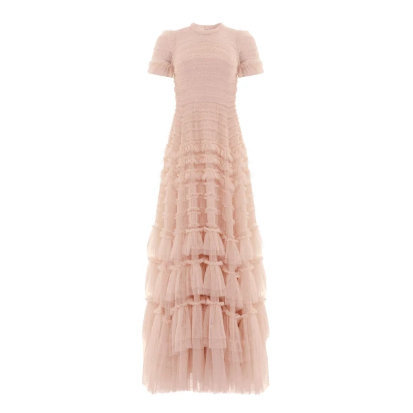 Needle & Thread Valentine Ruffle Gown in Biscuit - Dresses - British Luxury Evening Wear at Luxury Shoes 