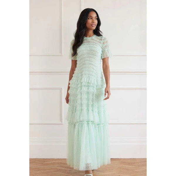 Needle & Thread Valentine Ruffle Gown in Soft Mint - Dresses - British Luxury Evening Wear at Luxury Shoes 