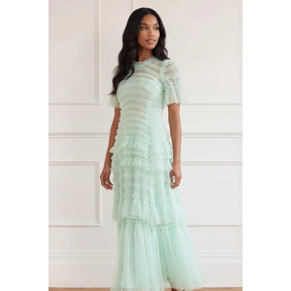 Needle & Thread Valentine Ruffle Gown in Soft Mint - Dresses - British Luxury Evening Wear at Luxury Shoes 