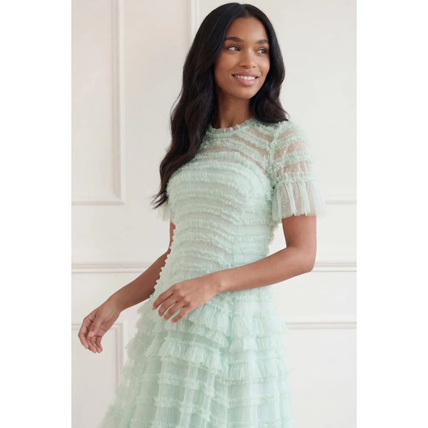 Needle & Thread Valentine Ruffle Gown in Soft Mint - Dresses - British Luxury Evening Wear at Luxury Shoes 