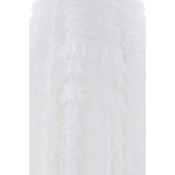 Needle & Thread Valentine Ruffle Gown in Swan White - Dresses - British Luxury Evening Wear at Luxury Shoes 
