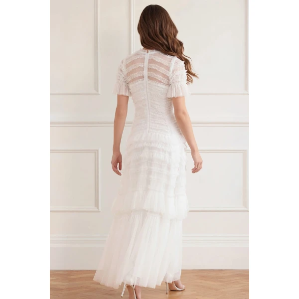 Needle & Thread Valentine Ruffle Gown in Swan White - Dresses - British Luxury Evening Wear at Luxury Shoes 