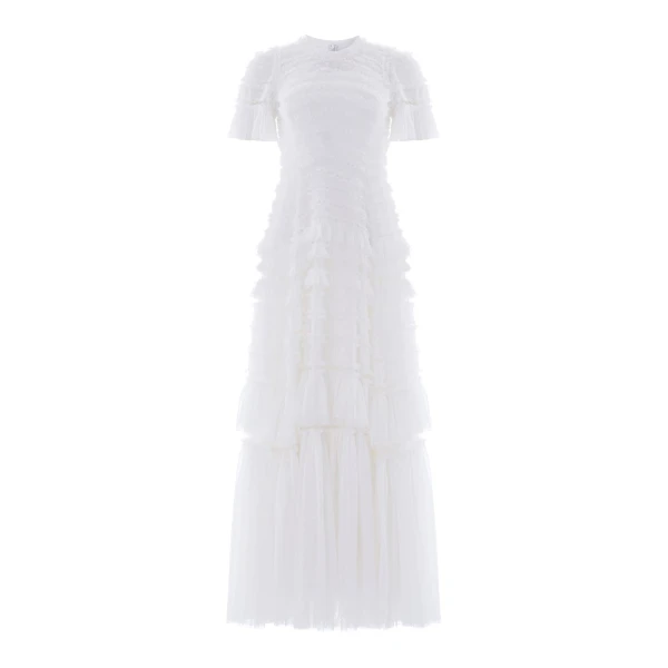 Needle & Thread Valentine Ruffle Gown in Swan White - Dresses - British Luxury Evening Wear at Luxury Shoes 