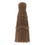 Needle & Thread Valentine Ruffle Strapless Gown in Cocoa - Dresses - British Luxury Evening Wear at Luxury Shoes 