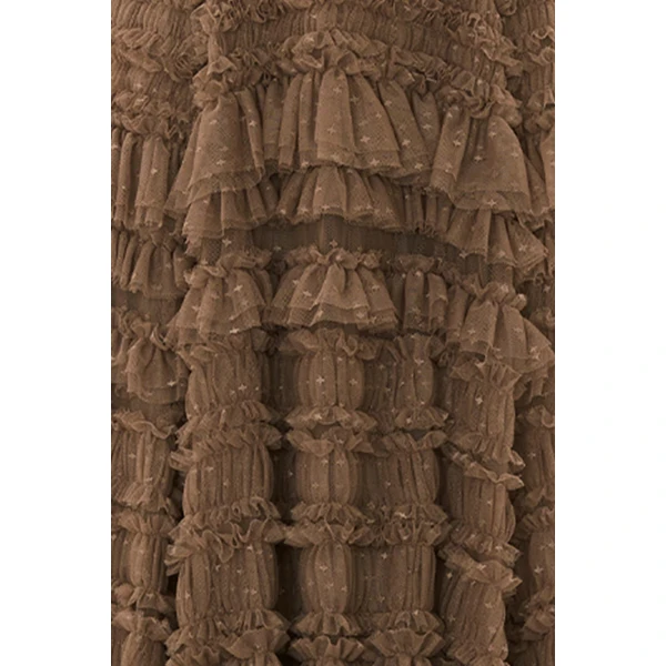 Needle & Thread Valentine Ruffle Strapless Gown in Cocoa - Dresses - British Luxury Evening Wear at Luxury Shoes 