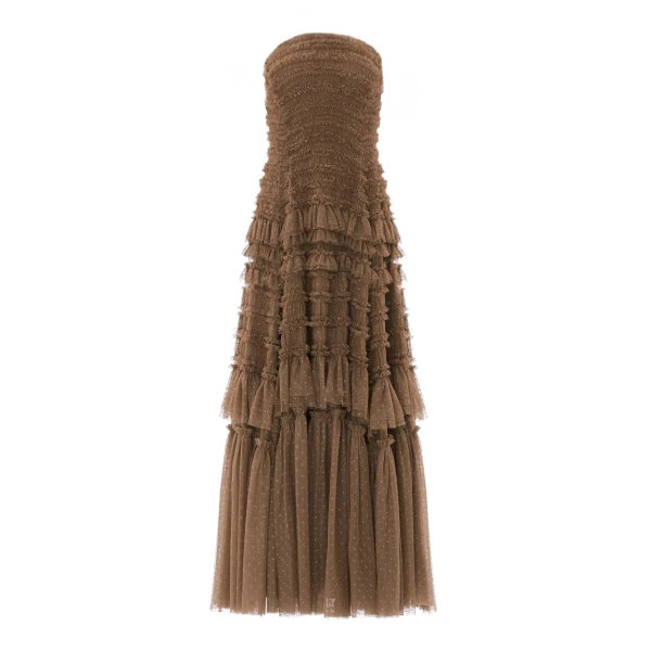 Needle & Thread Valentine Ruffle Strapless Gown in Cocoa - Dresses - British Luxury Evening Wear at Luxury Shoes 