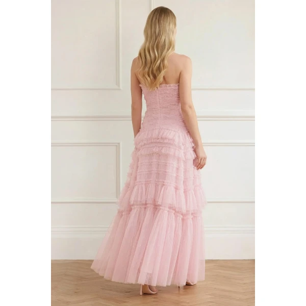 Needle & Thread Valentine Ruffle Strapless Gown in Pink - Dresses - British Luxury Evening Wear at Luxury Shoes 
