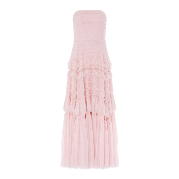 Needle & Thread Valentine Ruffle Strapless Gown in Pink - Dresses - British Luxury Evening Wear at Luxury Shoes 