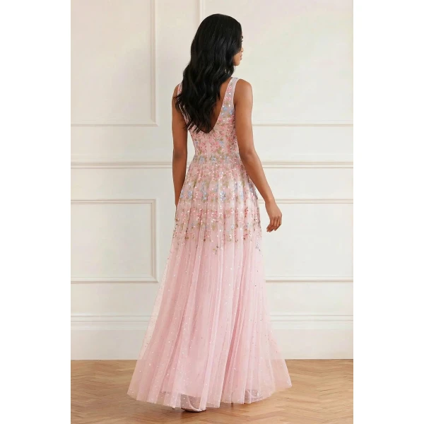Needle & Thread Versailles Ditsy Cowl Neck Gown in Shell/Bright - Dresses - British Luxury Evening Wear at Luxury Shoes 