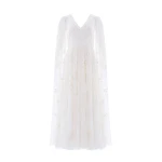 Needle & Thread Versailles Ditsy V-Neck Cape Sleeve Ankle Gown in Swan White - Dresses - British Luxury Evening Wear at Luxury Shoes 