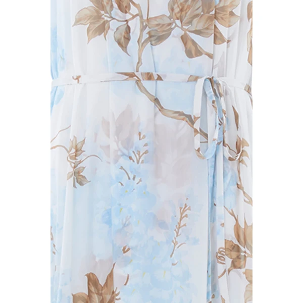 Needle & Thread Wisteria Chiffon Round Neck Ankle Gown in Optic White/Blue - Dresses - British Luxury Evening Wear at Luxury Shoes 