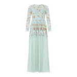 Needle & Thread Wisteria Dot Long Sleeve Gown in Sea/Mist - Dresses - British Luxury Evening Wear at Luxury Shoes 