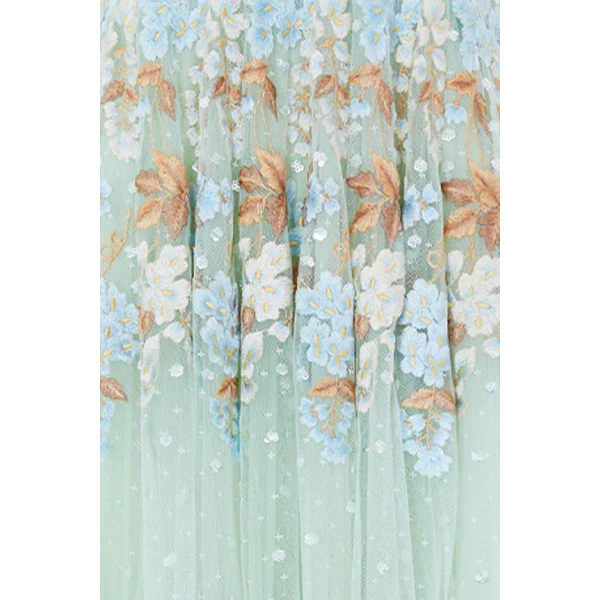 Needle & Thread Wisteria Dot Long Sleeve Gown in Sea/Mist - Dresses - British Luxury Evening Wear at Luxury Shoes 
